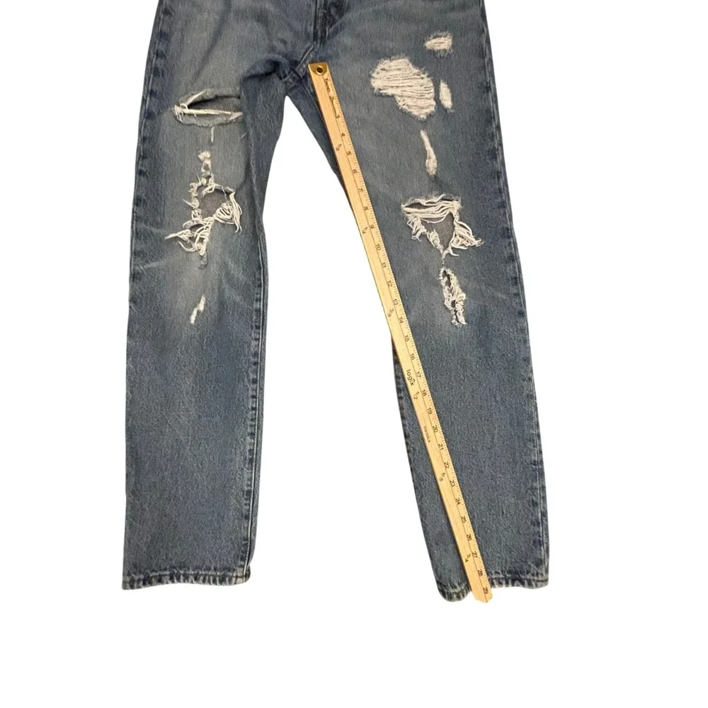 Levis Premium 501 Original Fit Distressed Jeans W28 L30 Blue Cotton Button Fly